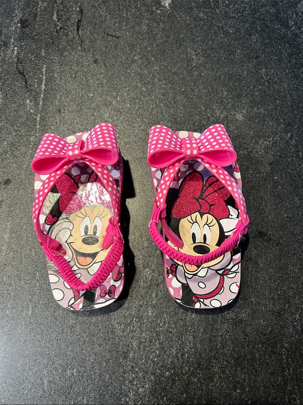 Disney Pink Minnie Mouse Polka Dot Bow Flip Flops for Kids